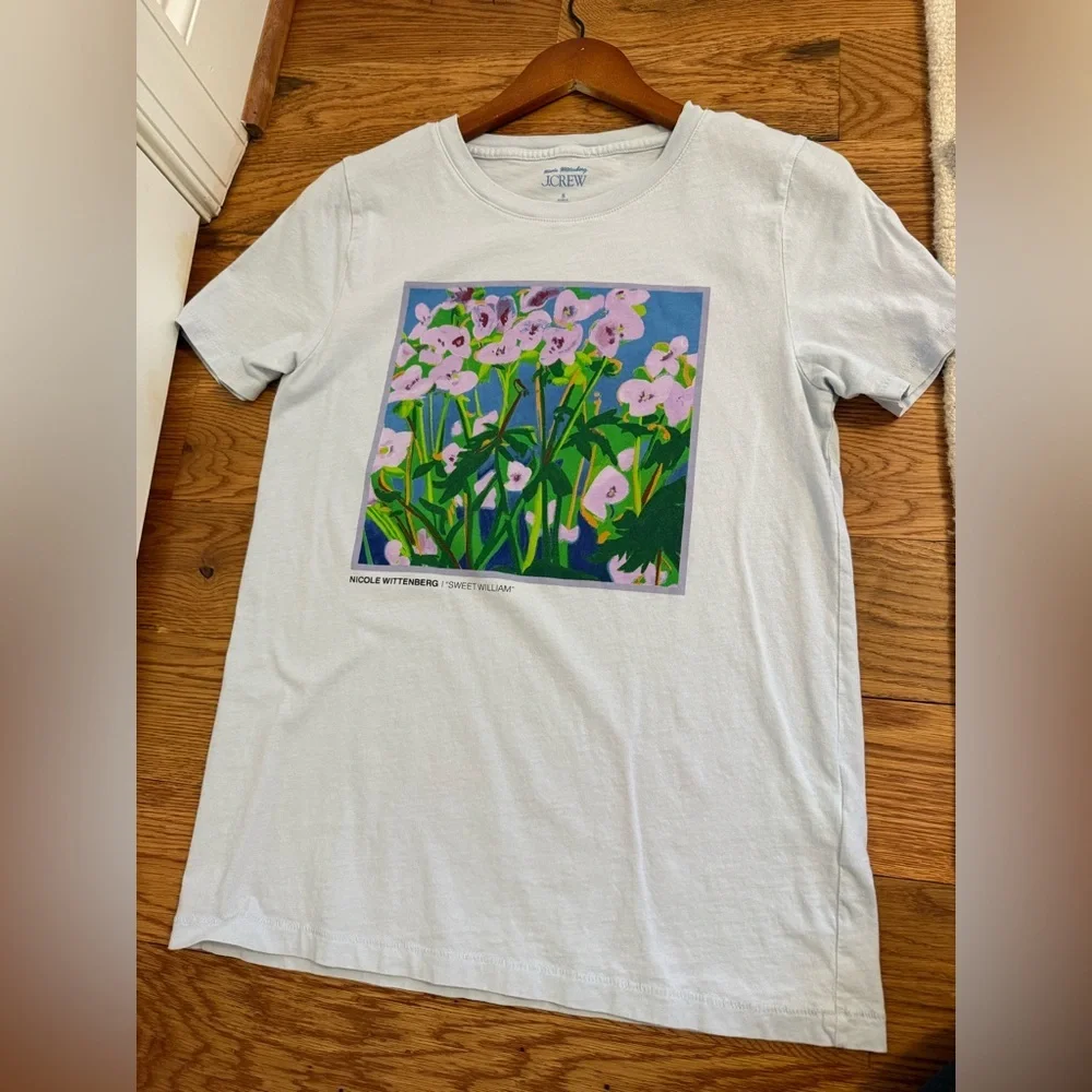 J. Crew White Short Sleeve Tee with Floral Print